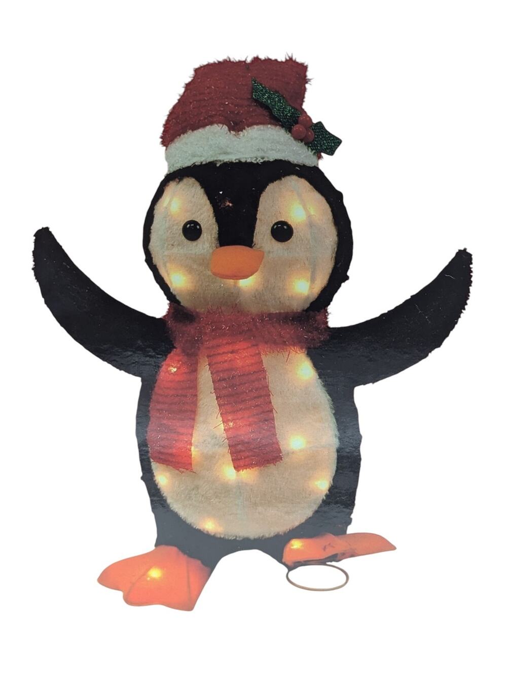 Pre-Lit 22" Penguin With Santa Hat 3D Metal Wire And Fabric Christmas Decoration